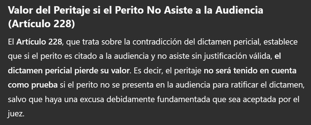 Valor del Peritaje si el Perito No Asiste a la Audiencia