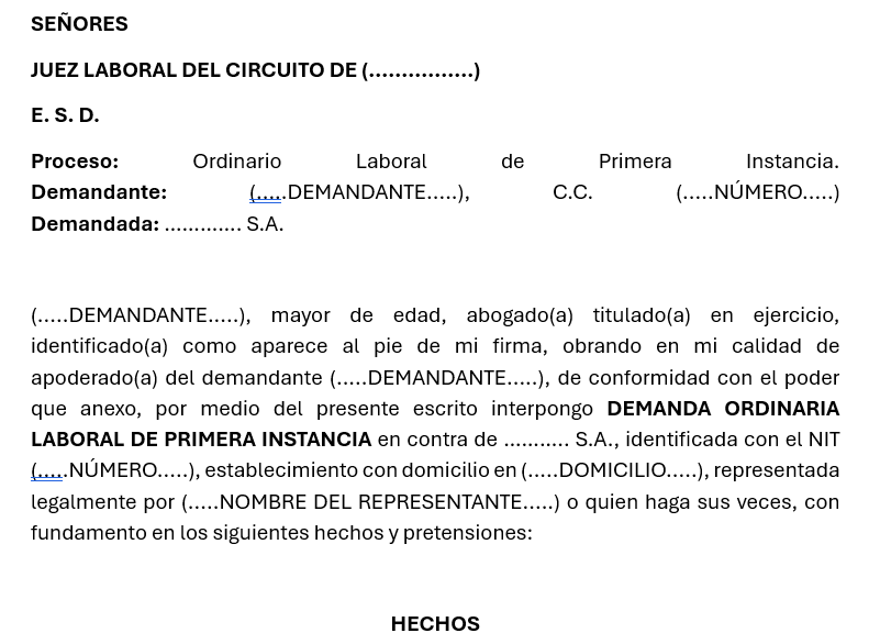 Modelo de Demanda Ordinaria Laboral: Trabajador Asociado – contrato realidad