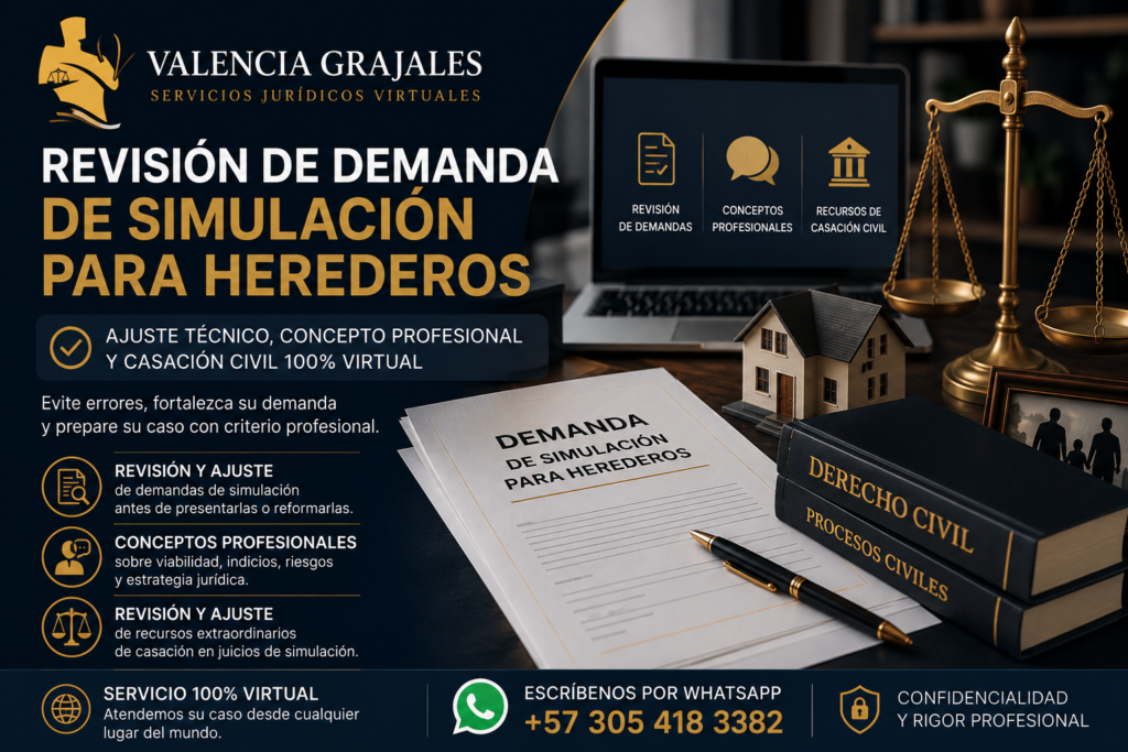 Revisión de demanda de simulación para herederos con servicio jurídico virtual en Colombia