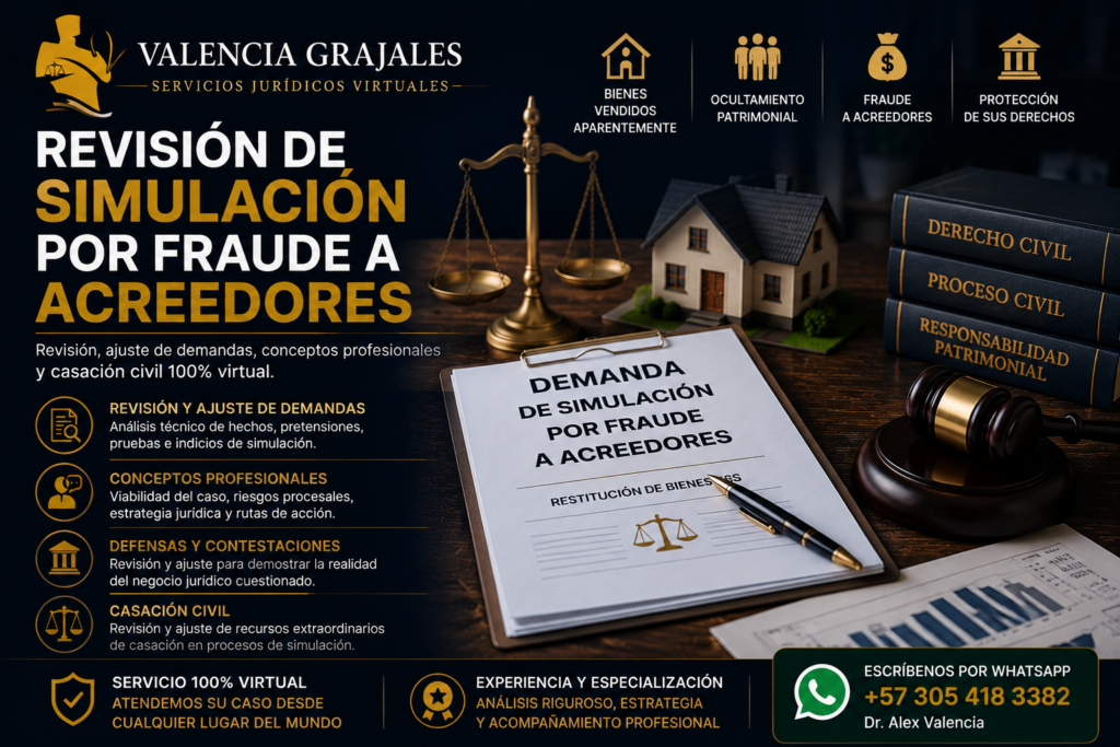Revisión de simulación por fraude a acreedores con servicio jurídico virtual en Colombia