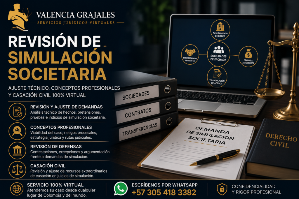 Revisión de simulación societaria con servicio jurídico virtual en Colombia