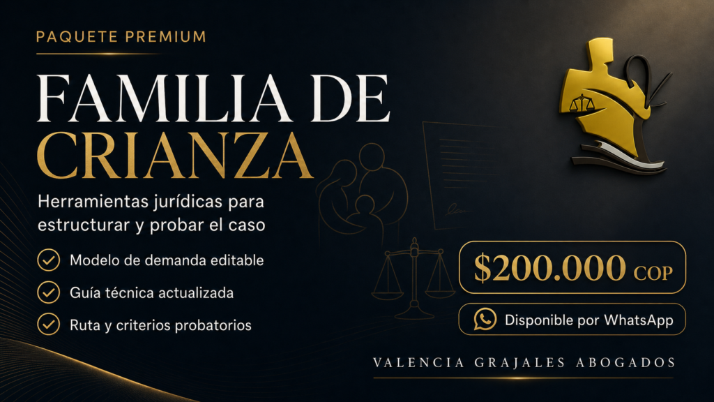 Paquete premium de familia de crianza en Colombia con modelo de demanda, guía técnica y criterios probatorios